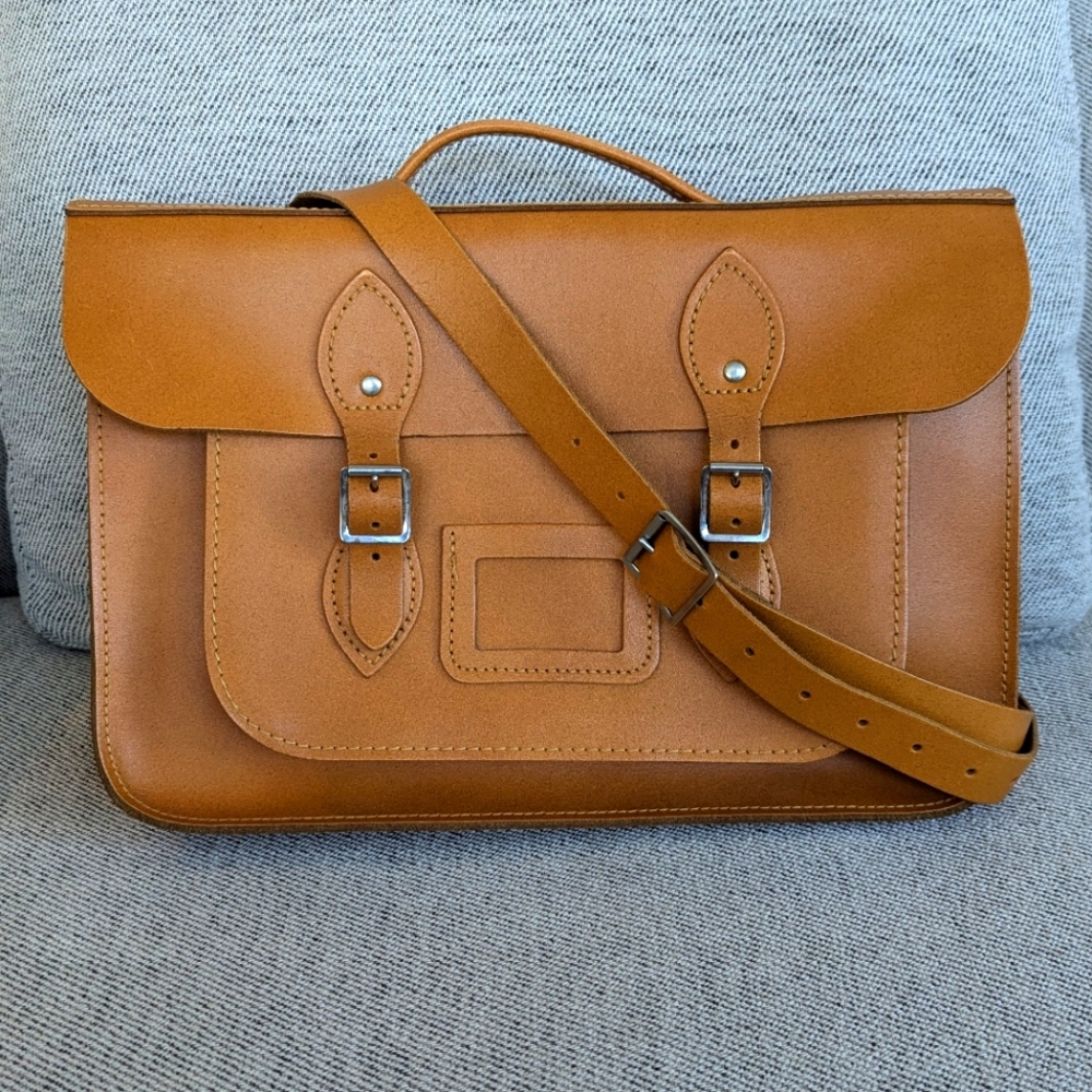The Leather Satchel Co Mustard Brown Crossbody Briefcase